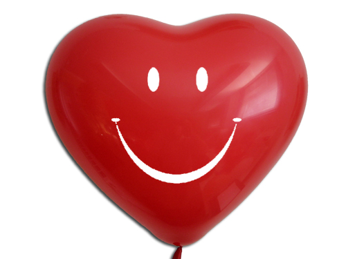 Herzballons 6  Fashion Solid rot mit Aufdruck weißer Smiley